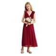 thumbnail image 1 of YONGHS Kids Elegant 3D Swirling Applique Ruched Chiffon Dress Flower Girls Wedding Formal Gowns Burgundy 14, 1 of 7