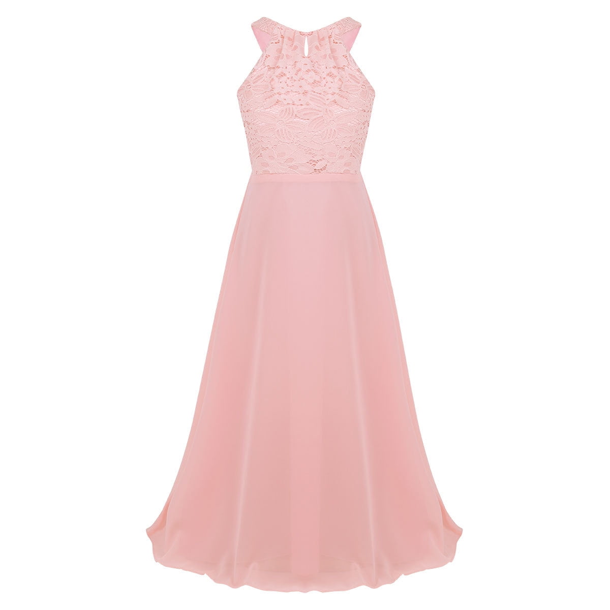 YONGHS Kids Flower Girl Dress Floral Lace Cutout Back Chiffon Bridesmaid Wedding Pageant Formal