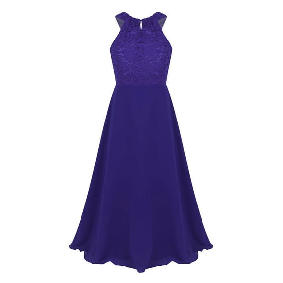 YONGHS Kids Flower Girl Dress Floral Lace Cutout Back Chiffon Bridesmaid Wedding Pageant Formal Gown Purple 8