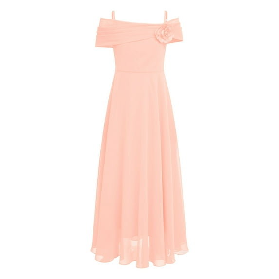 YONGHS Kids Flower Girl Off Shoulder Wedding Birthday Party Gown Princess Pageant Formal Dress Pink 6