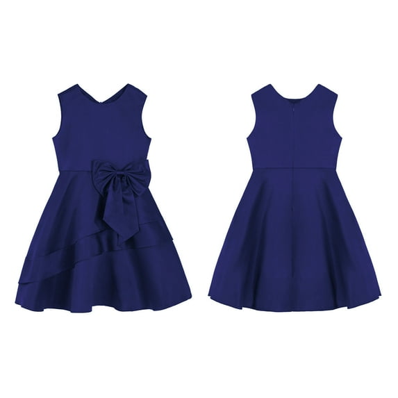 YONGHS Kids Flower Girl Satin A Line Party Dress Junior Bridesmaid Gown Navy Blue 10
