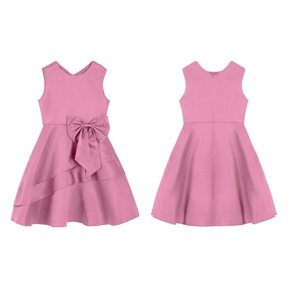 YONGHS Kids Flower Girl Satin A Line Party Dress Junior Bridesmaid Gown Pink 8