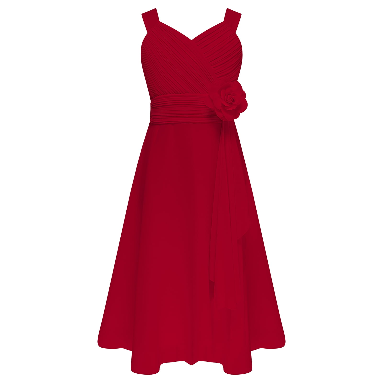 childrens red bridesmaid dresses uk YONGHS Kids Flower Girls Dress Junior Wedding Pageant Party Gown Burgundy 12 Satin top Square Neck Straps The Cat's Eye Neckline: Color::#49-Dark Tan