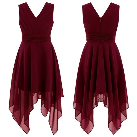 YONGHS Kids Flower Girls Formal Dress Wedding Party A Line Gown Burgundy 8