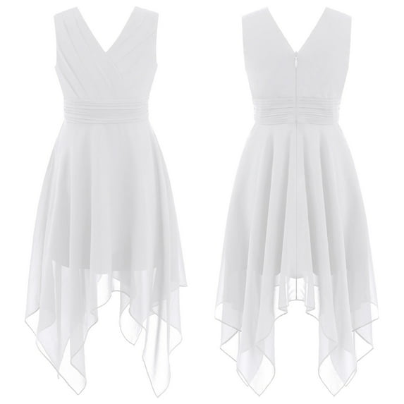 YONGHS Kids Flower Girls Formal Dress Wedding Party A Line Gown White 16