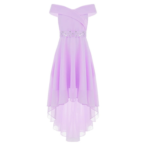 YONGHS Kids Flower Girls Off Shoulder Party Beaded Sash Dress Lavender 10