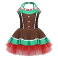 thumbnail image 1 of YONGHS Kids Gingerbread Girl Costume Christmas Dance Holiday Ballet Dance Party Leotard Tutu Dress Brown 14, 1 of 7