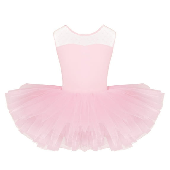 YONGHS Kids Girl Mesh U Back Ballet Dance Gymnastics Leotard Tutu Dress Ballerina Costume Pink 4