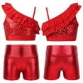 thumbnail image 1 of YONGHS Kids Girls 2 Piece Gymnastics Dance Outfits Sequins Crop Top with Shorts Set Metallic Red 12, 1 of 7