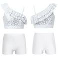 thumbnail image 1 of YONGHS Kids Girls 2 Piece Gymnastics Dance Outfits Sequins Crop Top with Shorts Set White 6, 1 of 7