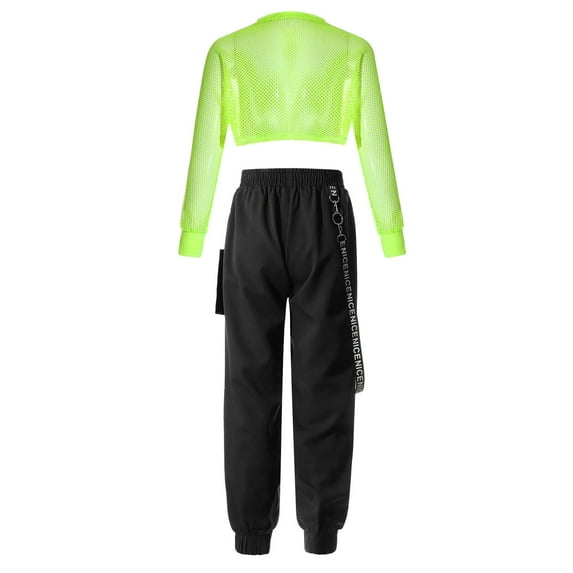 YONGHS Kids Girls 2 Piece Hip Hop Street Dance Costume Outfits Sweatshirt Pants Tracksuit Sportswear Fluorescent Green 6