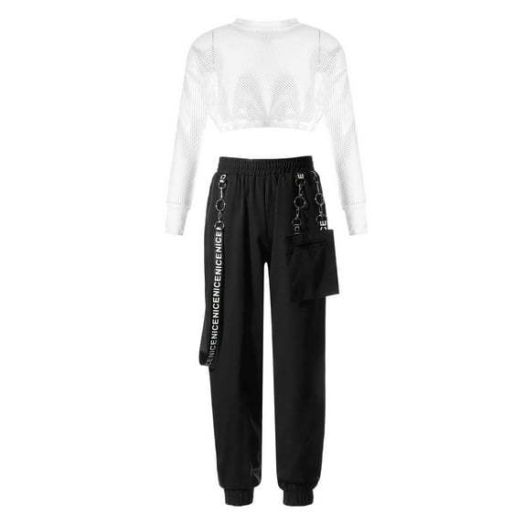 YONGHS Kids Girls 2 Piece Hip Hop Street Dance Costume Outfits Sweatshirt Pants Tracksuit Sportswear Ivory 6