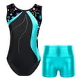 thumbnail image 1 of YONGHS Kids Girls 2 Pieces Gymnastics Dance Outfits Sleeveless Ballet Leotard with Shorts Sets Lake Green 8, 1 of 6