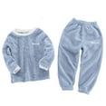 thumbnail image 1 of YONGHS Kids Girls 2Pcs Flannel Warm Outfits Long Sleeve Top with Pants Set Winter Warm Homewear Blue 7-8, 1 of 7