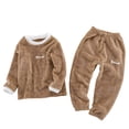 thumbnail image 1 of YONGHS Kids Girls 2Pcs Flannel Warm Outfits Long Sleeve Top with Pants Set Winter Warm Homewear Coffee 11-12, 1 of 3