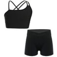 thumbnail image 1 of YONGHS Kids Girls 2pcs  Gym Workout Yoga Outfit Cross Back Dance Crop Top and Athletic Shorts Set Black 12, 1 of 6
