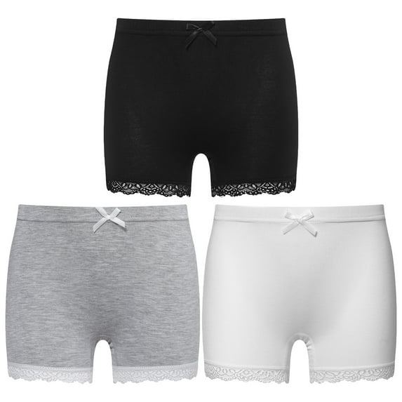 YONGHS Kids Girls 3 Pack Bike Shorts Solid Color Dance Gym Yoga Sports Bike Shorts Black&Gray&White 13-14