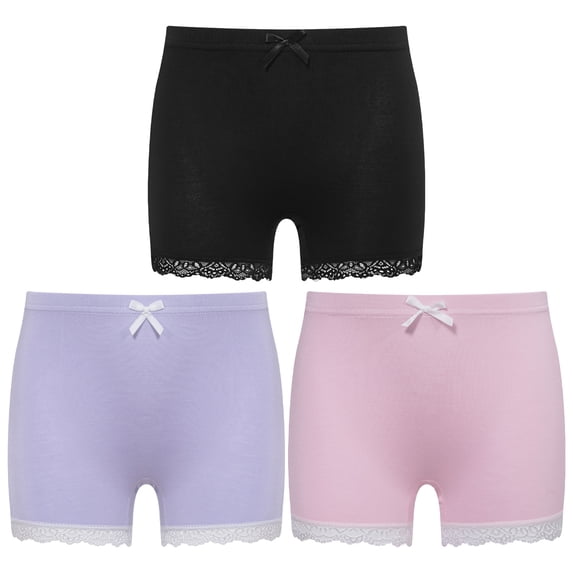 YONGHS Kids Girls 3 Pack Bike Shorts Solid Color Dance Gym Yoga Sports Bike Shorts Pink&Purple&Black 11-12