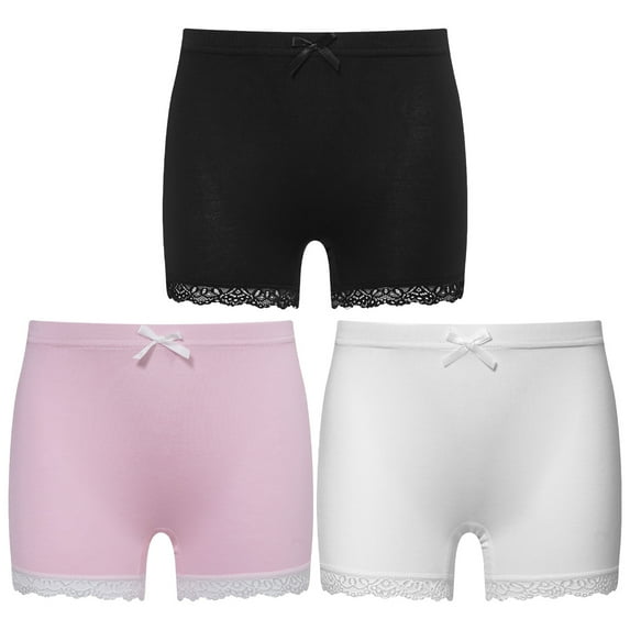 YONGHS Kids Girls 3 Pack Bike Shorts Solid Color Dance Gym Yoga Sports Bike Shorts White&Pink&Black 11-12