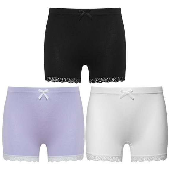 YONGHS Kids Girls 3 Pack Bike Shorts Solid Color Dance Gym Yoga Sports Bike Shorts White&Purple&Black 5-6