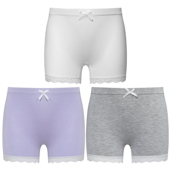 YONGHS Kids Girls 3 Pack Bike Shorts Solid Color Dance Gym Yoga Sports Bike Shorts White&Purple&Gray 11-12