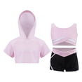 thumbnail image 1 of YONGHS Kids Girls 3pcs Dance Gymnastic Athletic Tracksuit Hooded with Tank Top Active Shorts Set Pink 12, 1 of 7