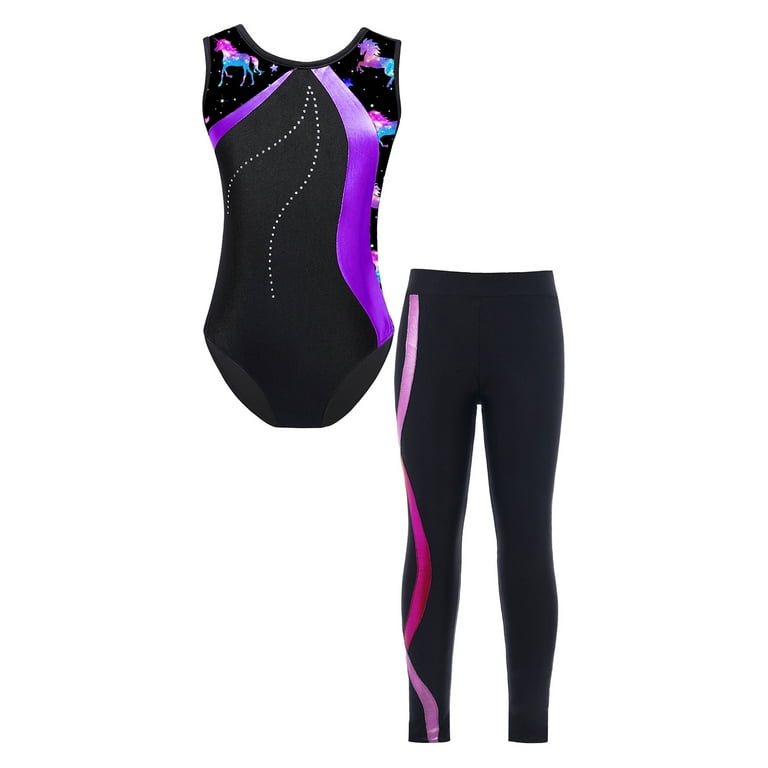YONGHS Kids Girls Athletic Gymnastic Outfit Leotard with Leggings