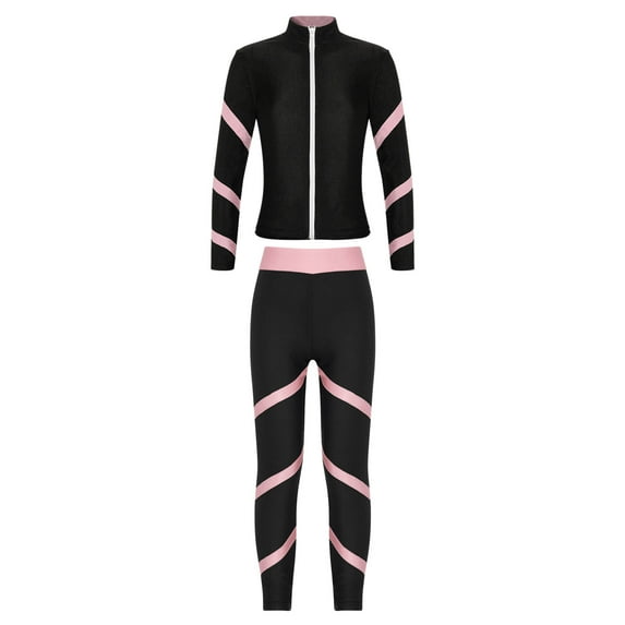 YONGHS Kids Girls Athletic Workout Tracksuit Long Sleeve Zipper Sweatshirt with Leggings Set Pink 12