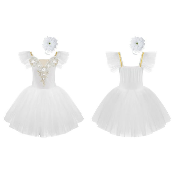 YONGHS Kids Girls Ballerina Swan Lake Dance Leotard Dress Tutu Skirt Dancewear