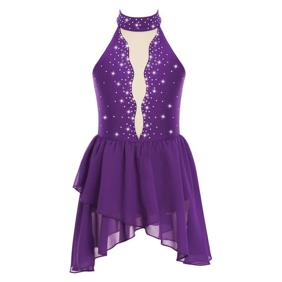 YONGHS Kids Girls Ballet Contemporary Lyrical Dance Dress Sleeveless Leotard Dancewear Purple 12
