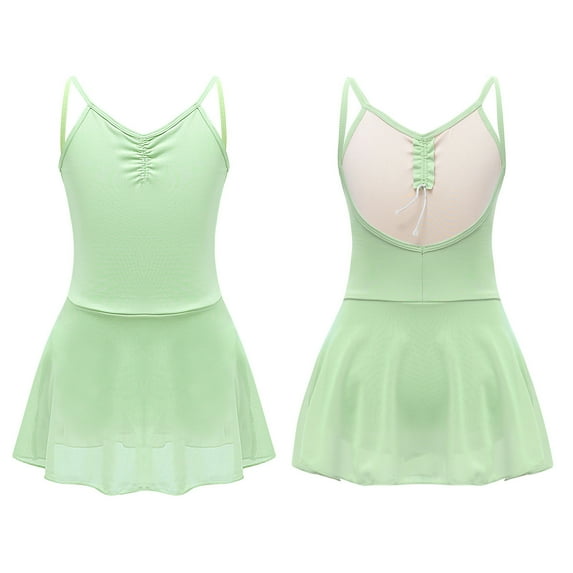 YONGHS Kids Girls Ballet Dance Dress Ballerina Camisole Leotard Dancewear A Green 13-14