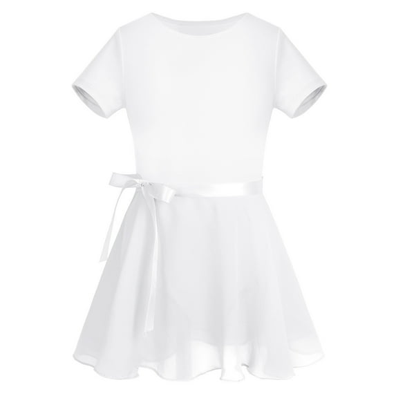 YONGHS Kids Girls Ballet Dance Dress Gymnastics Leotard with Waistband Chiffon Tutu Skirt White 10-12