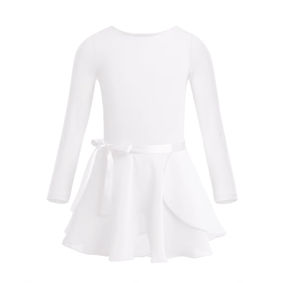 YONGHS Kids Girls Ballet Dance Dress Long Sleeve Gymnastic Leotard with Chiffon Wrap Skirt Ballerina Costume Ivory 5-6