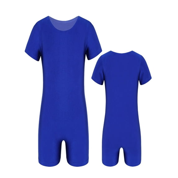 YONGHS Kids Girls Ballet Dance Gymnastic Leotard Short Sleeves Unitard Junpsuit 4-14 Blue 4