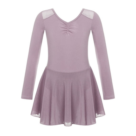 YONGHS Kids Girls Ballet Dance Leotard Tutu Dress Long Sleeve Gymnastics Dancewear Purple 7-8