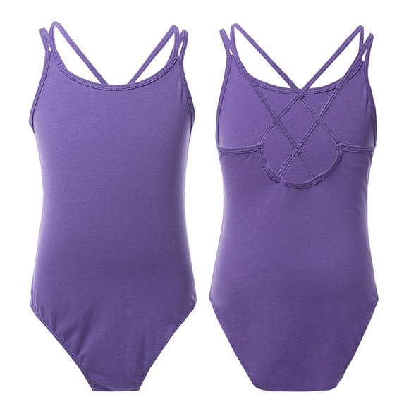 YONGHS Kids Girls Basic Ballet Leotard Double Straps Crossover Back Gymnastic Sports Cami Shirt Purple 3-4
