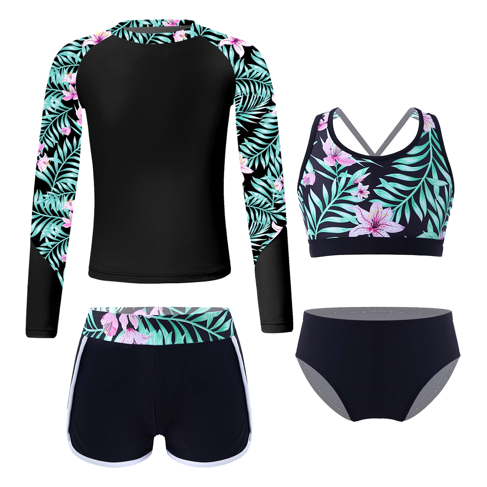 YONGHS Kids Girls Bathing Suit Swimsuit Swimwear Long Sleeve Rashguard ...