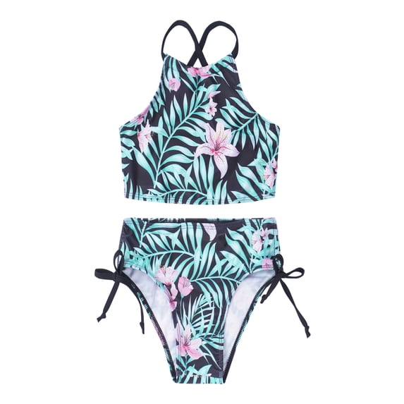 YONGHS Kids Girls Beach Sport Halter Tankini 2-Piece Swimsuit Bathing Suit Bra Top+Briefs Summer Lily Pink 3