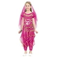 thumbnail image 1 of YONGHS Kids Girls Belly Dance Performance Cosplay Costume Crop Top with Pants Head Veil Set Hot Pink 3-5, 1 of 7