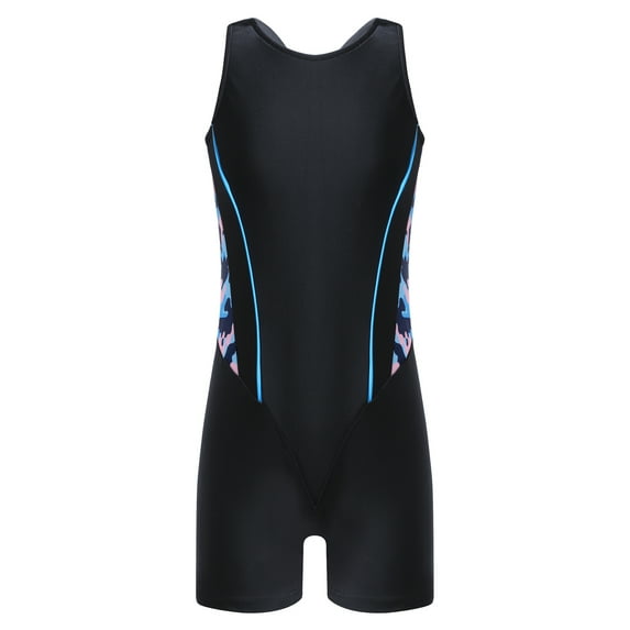 YONGHS Kids Girls Boyleg Swimwear Swimsuit One Piece Criss Cross Racerback Jumpsuit Bathing Suit Blue Camouflage&Black 14