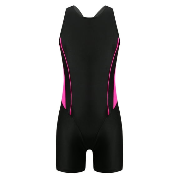 YONGHS Kids Girls Boyleg Swimwear Swimsuit One Piece Criss Cross Racerback Jumpsuit Bathing Suit Rose Red&Black 6