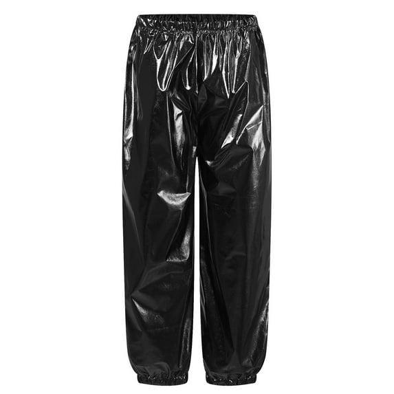 YONGHS Kids Girls Boys Shiny Metallic Dance Pants Modern Hip Hop Jazz Dance Costume Trousers Black 7-8