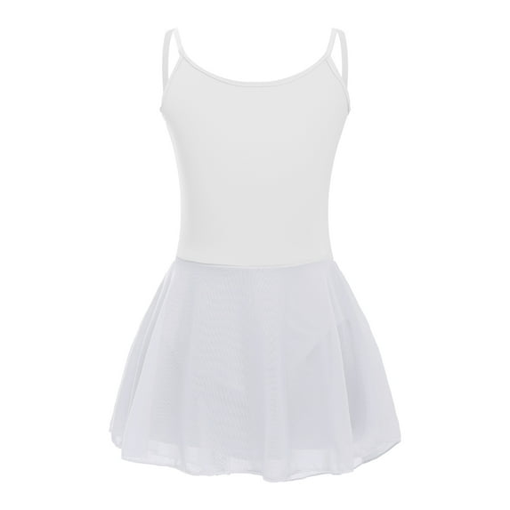 YONGHS Kids Girls Camisole Ballet Dance Tutu Dress Gymnastics Leotard Ballerina Dancewear White 7-8