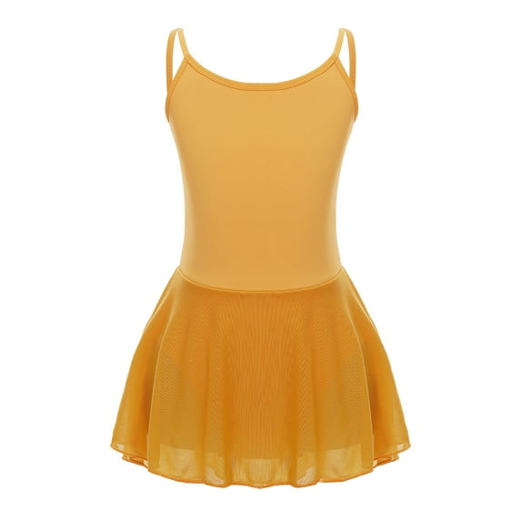 YONGHS Kids Girls Camisole Ballet Dance Tutu Dress Gymnastics Leotard Ballerina Dancewear Yellow 5-6