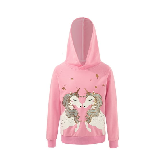 YONGHS Kids Girls Cartoon Horse Printed Hoodie Sweatshirt Long Sleeve Athletic Jumper Pullover Top Pink 8