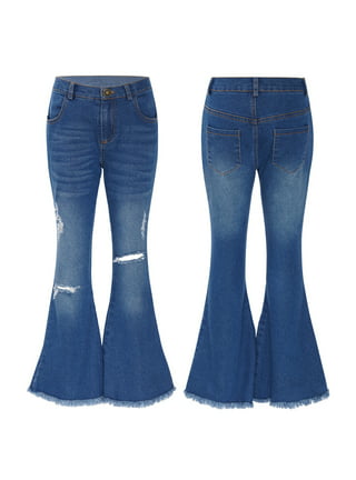 High Waisted Bell Bottom Jeans 70s With Old Splices, Tassels, And