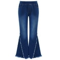 thumbnail image 1 of YONGHS Kids Girls Casual Flared Jeans Bell Bottoms High Waist Denim Pants Dark Blue 4, 1 of 6