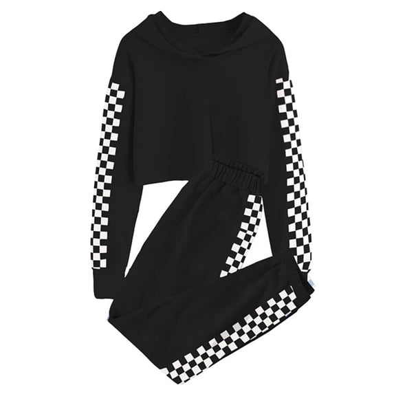 YONGHS Kids Girls Casual Outfit Long Sleeve Pullover Hoodies Top with Cargo Sweatpants Tracksuit Black 11-12