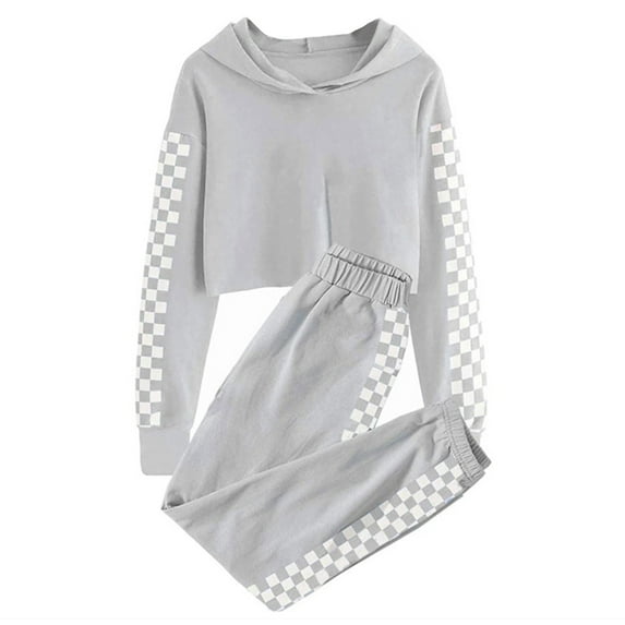 YONGHS Kids Girls Casual Outfit Long Sleeve Pullover Hoodies Top with Cargo Sweatpants Tracksuit Grey 11-12