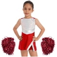 thumbnail image 1 of YONGHS Kids Girls Cheer Leader Outfit Cheerleading Dance Dress with Shorts Pom Poms Red 8, 1 of 7
